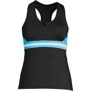 Land’s End Plus Regular zip front soft cup tankini black aqua white Vari…
